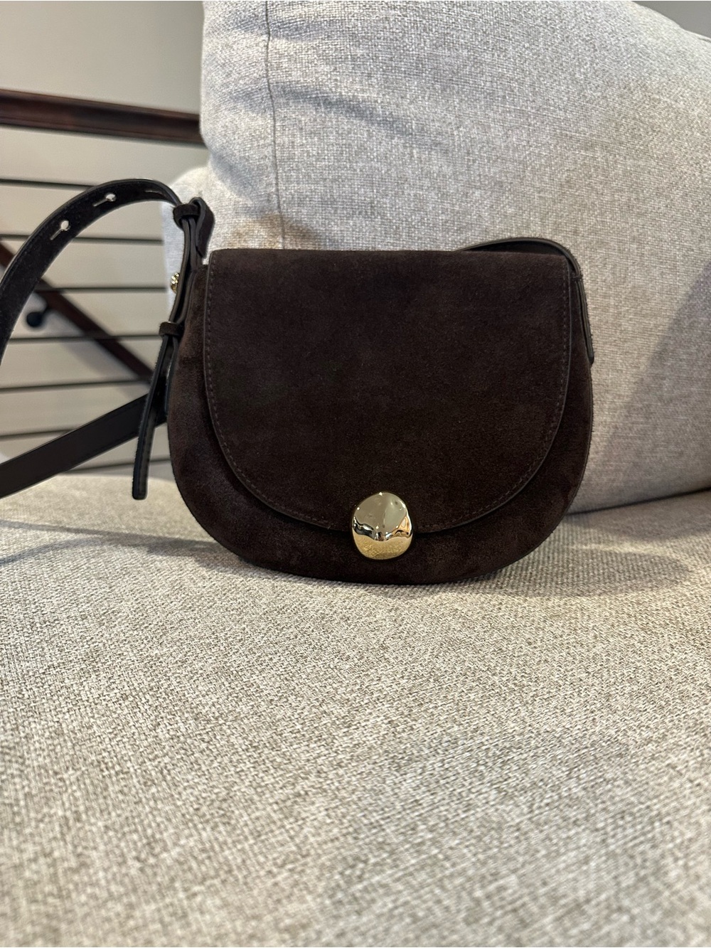Madewell Dark Brown Suede Crossbody with Gold Snap